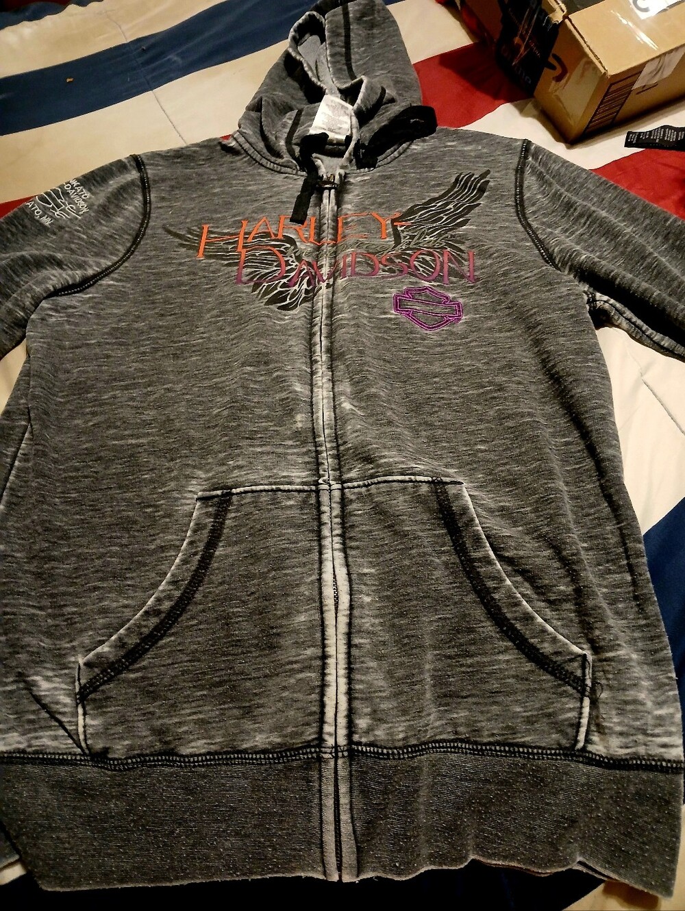 Harley-Davidson Gray Marled Zip Hoodie with Wing Logo